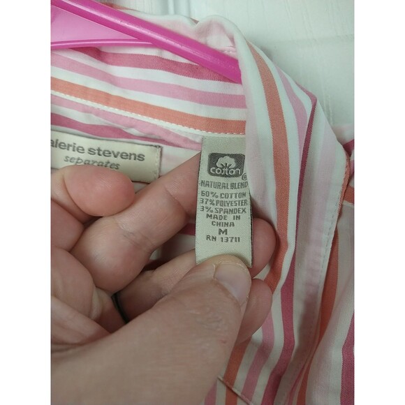 Valerie Stevens Woman M Collared Striped Button Shirt 3/4 Cuff Sleeve - Picture 7 of 9